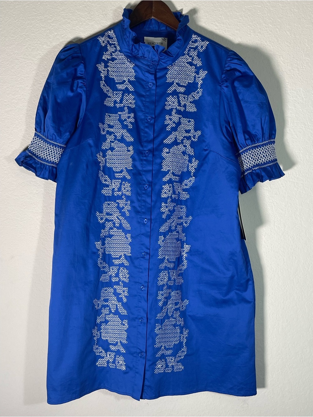 Hyacinth House Royal Blue with White Embroidery Lou Lou Mini Dress NWT Sz Large - Picture 6 of 16